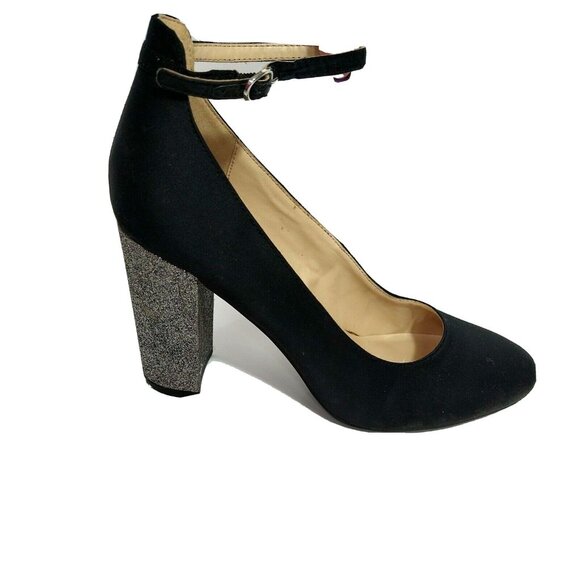 Marc Fisher Shoes - Marc Fisher Ankle Strap Block Heel Shoes Retro Women Size 8.5 M Black Silver